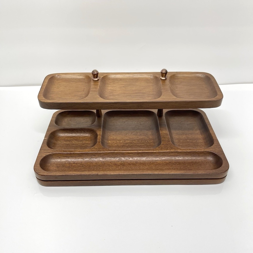 Vintage Swank Men's Wooden Valet Tray Organizer Multiple Compartments Japan